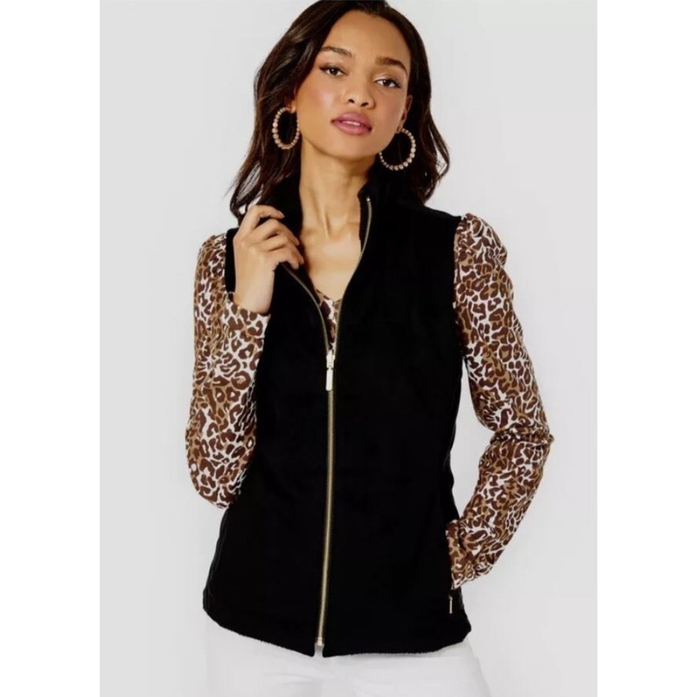 Lilly Pulitzer Skyden Reversible Suede and Fleece Vest Black XS‎